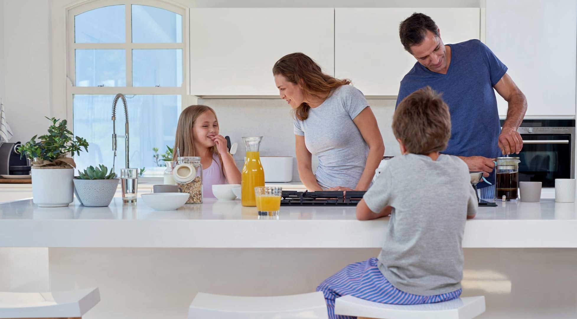 Family enjoying time together in a comfortable home